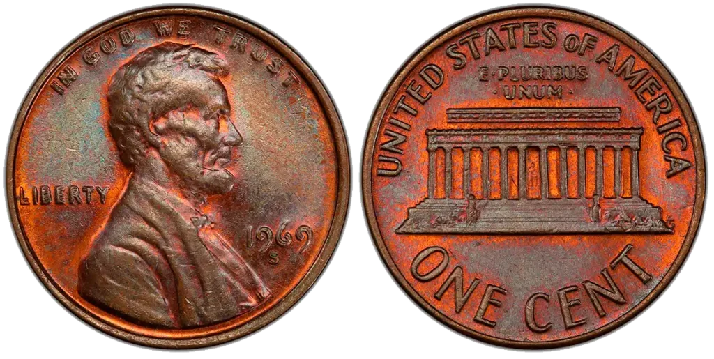1969 S 1C Doubled Die Obverse BN Regular Strike